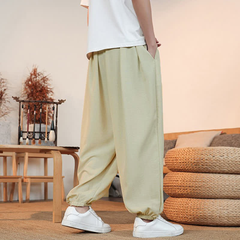 Buddha Stones 春夏カジュアルドローストリング無地クロップドパンツメンズストレートレッグパンツポケット付き - image 4