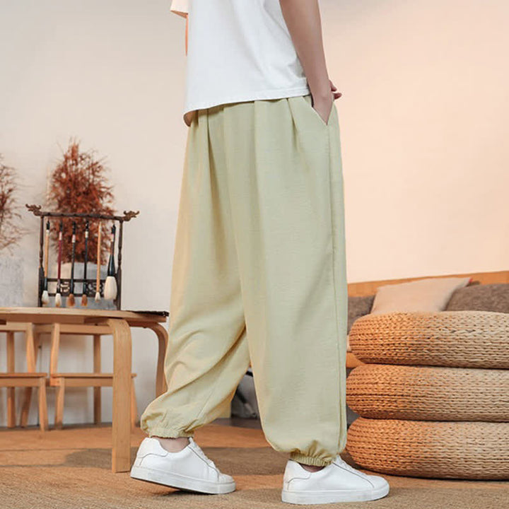 Buddha Stones 春夏カジュアルドローストリング無地クロップドパンツメンズストレートレッグパンツポケット付き - image 4