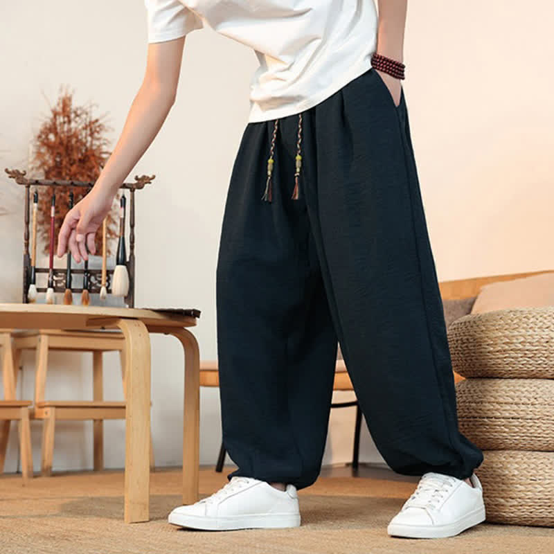 Buddha Stones 春夏カジュアルドローストリング無地クロップドパンツメンズストレートレッグパンツポケット付き - image 30
