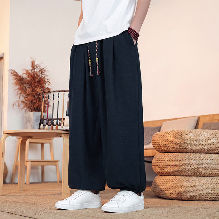 Buddha Stones 春夏カジュアルドローストリング無地クロップドパンツメンズストレートレッグパンツポケット付き - image 33