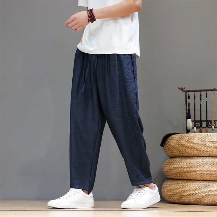 Buddha Stones 春夏カジュアルミニマリストドローストリング無地クロップドパンツメンズハーレムパンツポケット付き - image 33
