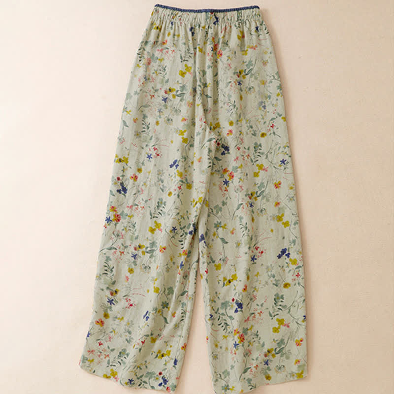 Buddha Stones 春夏カジュアルボヘミアンドローストリング花柄ロングパンツレディースワイドレッグパンツポケット付き - image 1