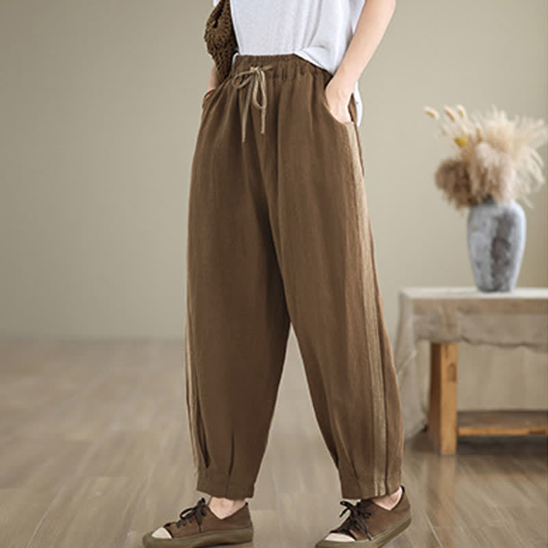 Buddha Stones 春夏カジュアルミニマリストドローストリング無地クロップドパンツレディーステーパードパンツポケット付き - image 19