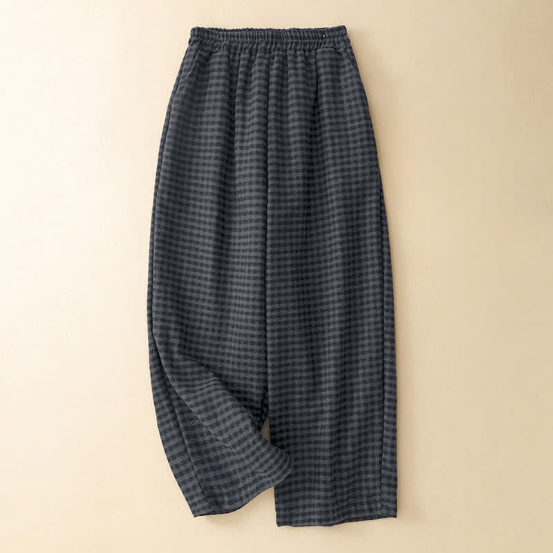 Buddha Stones 冬用カジュアルチェック柄クロップドパンツ レディースストレートレッグパンツ（ポケット付き） - image 1