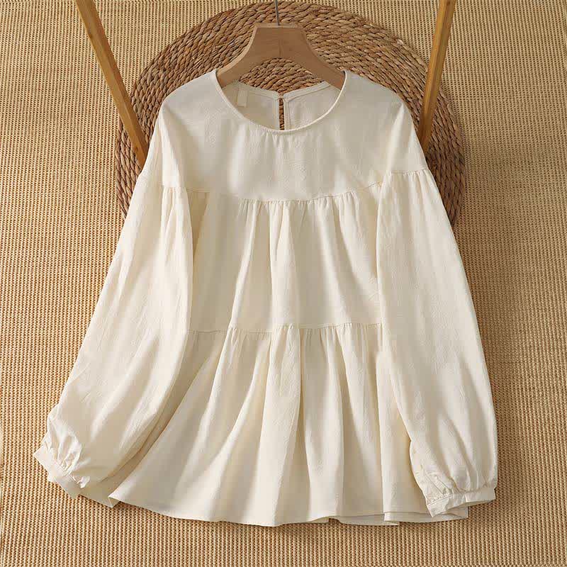 Buddha Stones 春秋カジュアルシンプル無地レディース長袖Tシャツ - アンティークホワイト - US14, UK/AU18, EU46 （2XL） - image 0