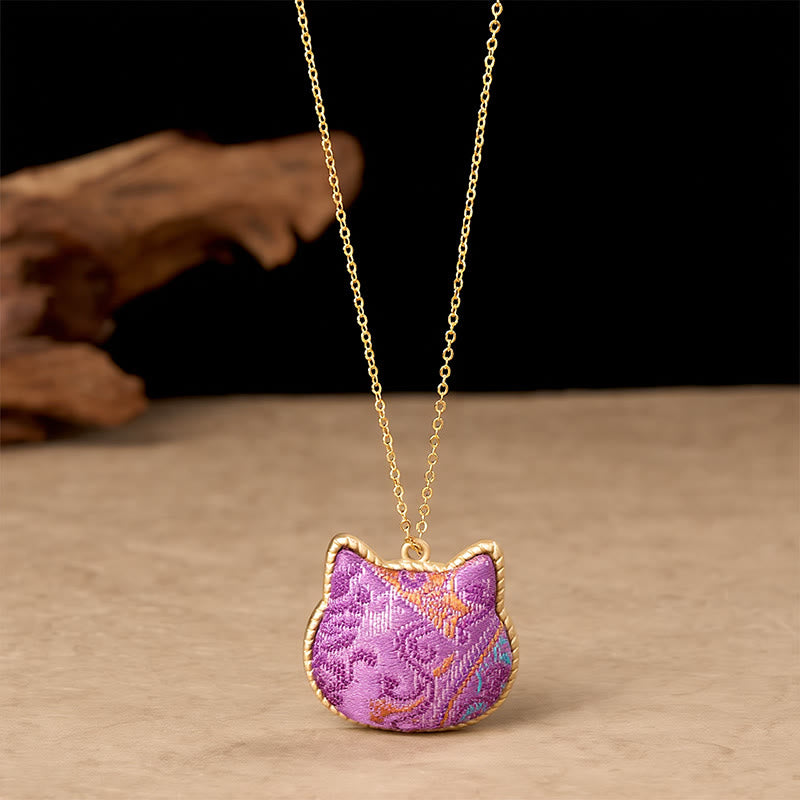 Buddha Stones 中国宋錦猫頭銅製調和接続ネックレス - image 1
