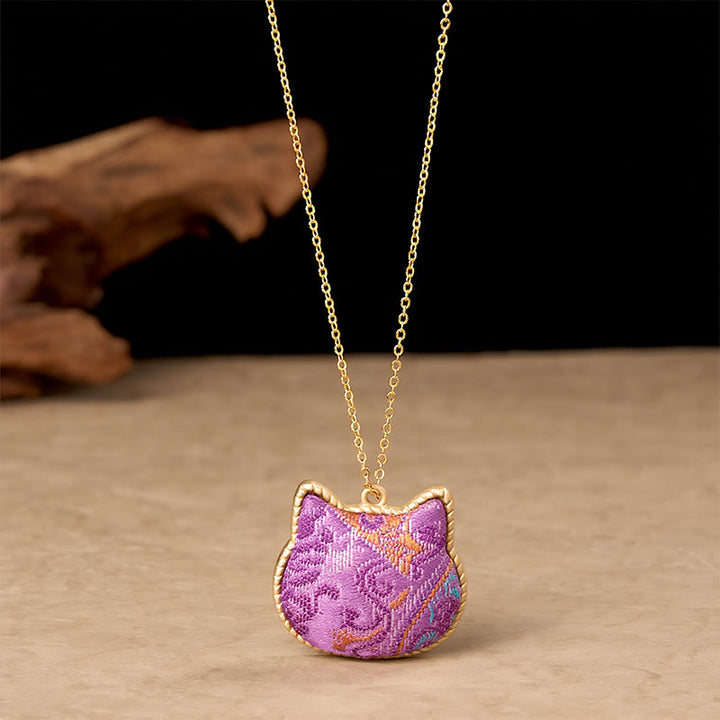 Buddha Stones 中国宋錦猫頭銅製調和接続ネックレス - image 1