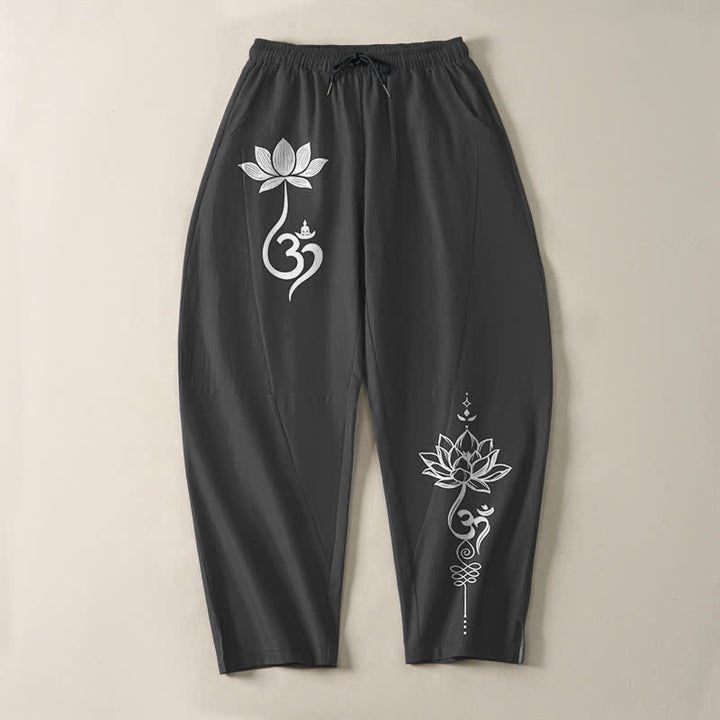 Buddha Stones 純綿素材、禅オム柄、ドローストリング付きメンズテーパードパンツ（ポケット付き） - image 2
