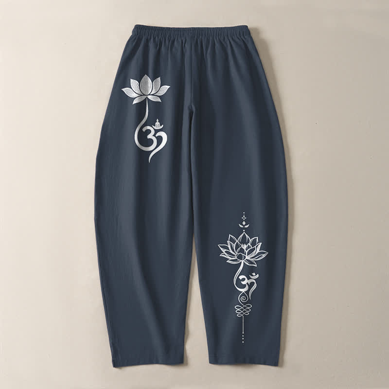Buddha Stones 純綿素材、禅オム柄、ドローストリング付きメンズテーパードパンツ（ポケット付き） - image 10