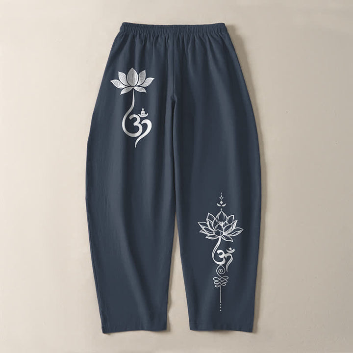 Buddha Stones 純綿素材、禅オム柄、ドローストリング付きメンズテーパードパンツ（ポケット付き） - image 10