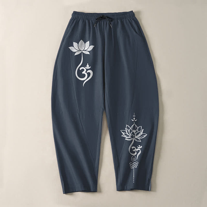Buddha Stones 純綿素材、禅オム柄、ドローストリング付きメンズテーパードパンツ（ポケット付き） - image 9