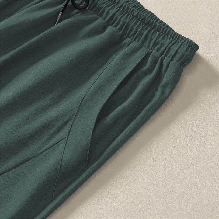 Buddha Stones 純綿ゴールデンロータスクラウド柄ドローストリング付きメンズテーパードパンツ（ポケット付き） - image 4