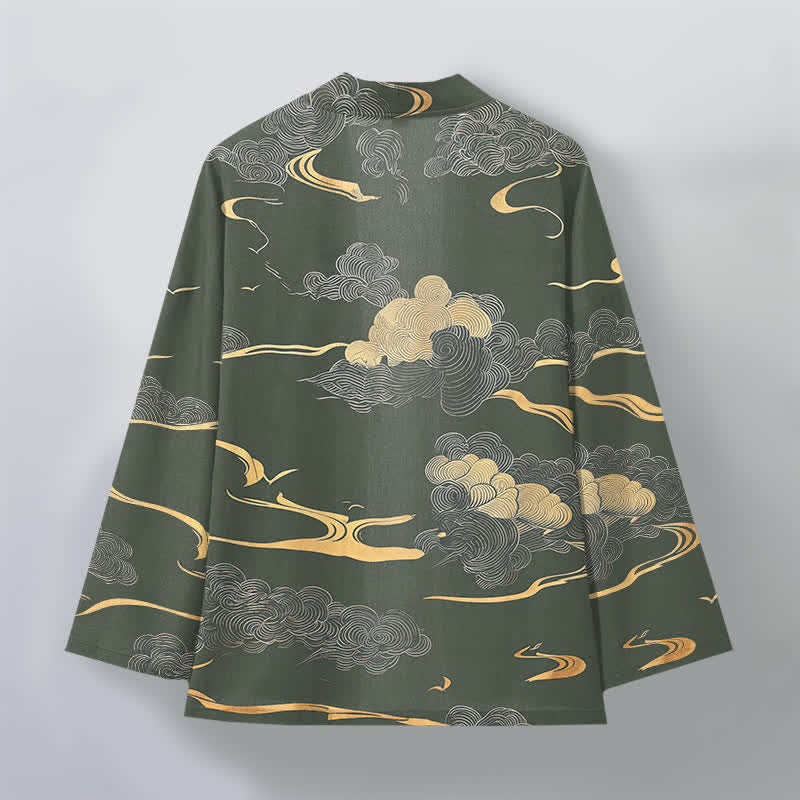 Buddha Stones 綿素材の金雲柄前開きメンズ着物 - image 8