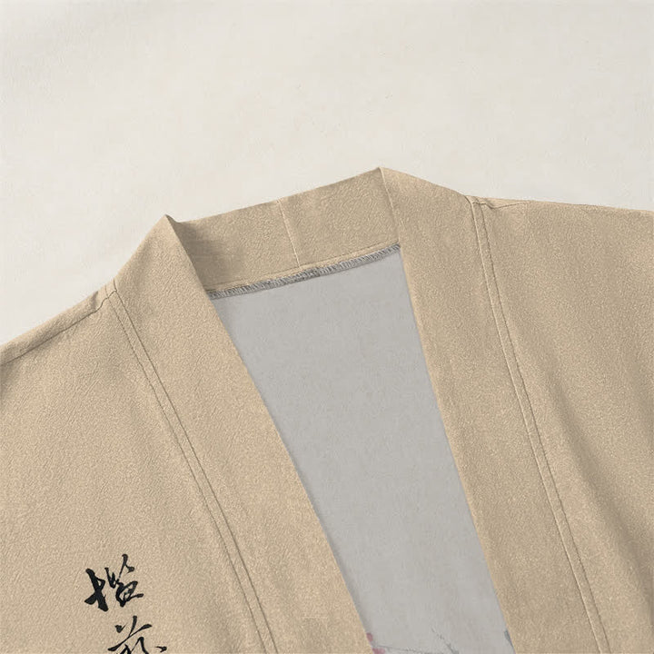 Buddha Stones 綿素材、赤梅柄、竹柄、前開きメンズ着物 - image 3