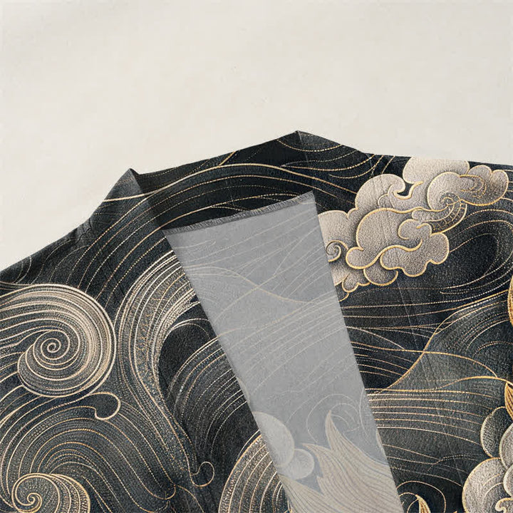 Buddha Stones 綿素材、金龍雲模様、前開きメンズ着物 - image 3