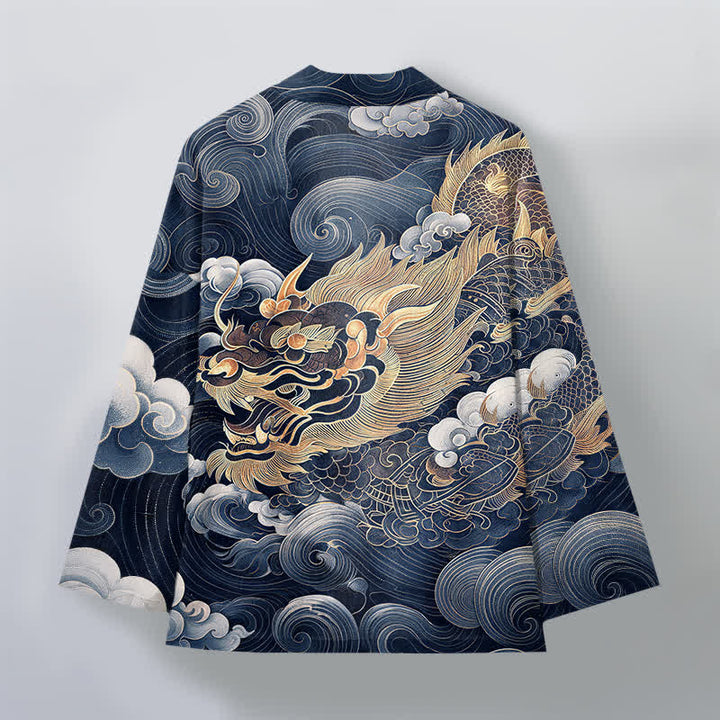 Buddha Stones 綿素材、金龍雲模様、前開きメンズ着物 - image 11