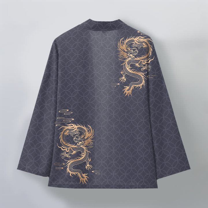Buddha Stones 綿素材、金龍の幾何学模様、円形柄、前開きメンズ着物 - image 2