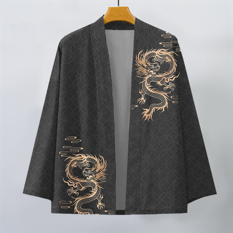Buddha Stones 綿素材、金龍の幾何学模様、円形柄、前開きメンズ着物 - image 7