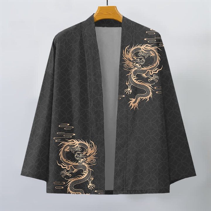 Buddha Stones 綿素材、金龍の幾何学模様、円形柄、前開きメンズ着物 - image 7