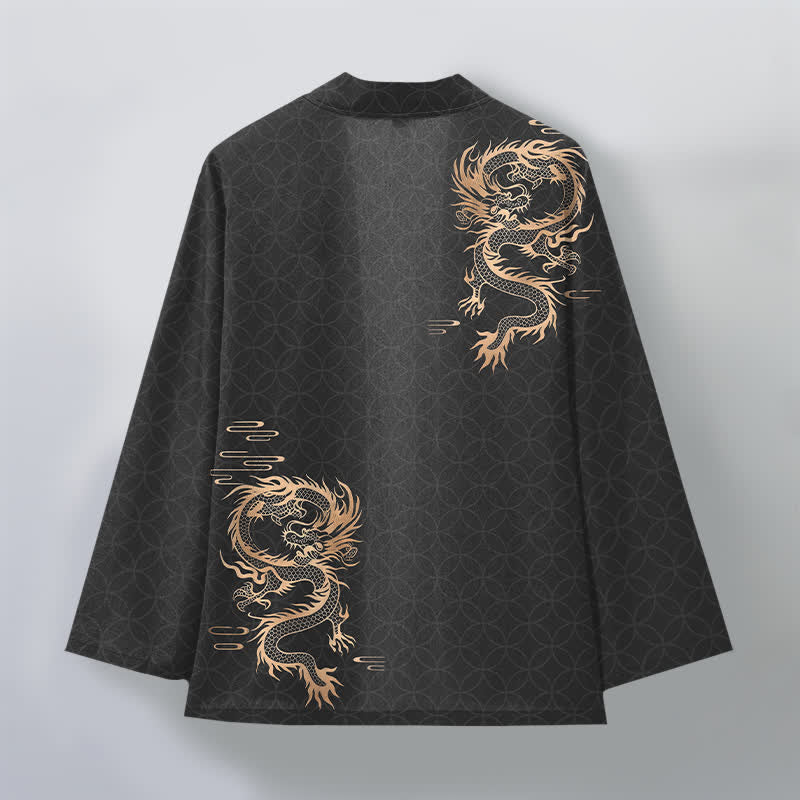 Buddha Stones 綿素材、金龍の幾何学模様、円形柄、前開きメンズ着物 - image 8