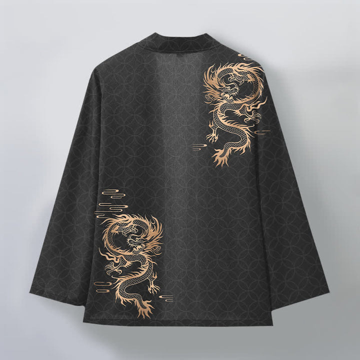 Buddha Stones 綿素材、金龍の幾何学模様、円形柄、前開きメンズ着物 - image 8