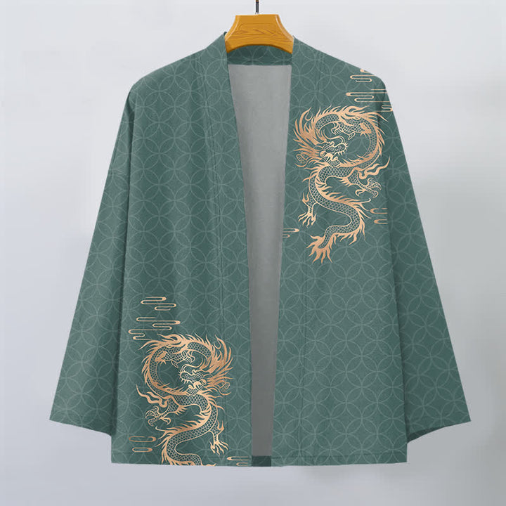 Buddha Stones 綿素材、金龍の幾何学模様、円形柄、前開きメンズ着物 - image 10