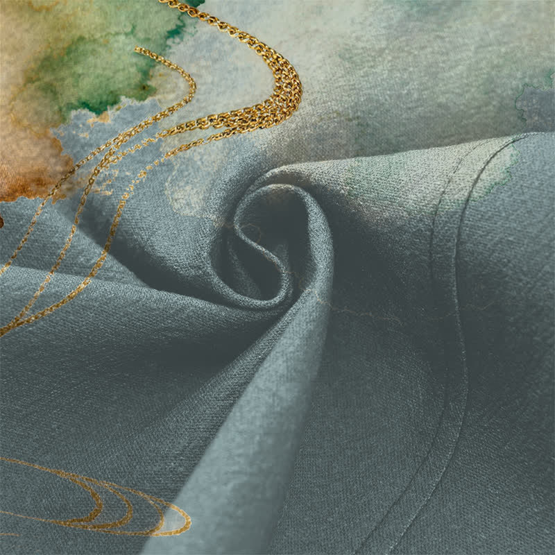 Buddha Stones 綿素材の蓮と鯉の墨雲模様のオープンフロントメンズ着物 - image 5