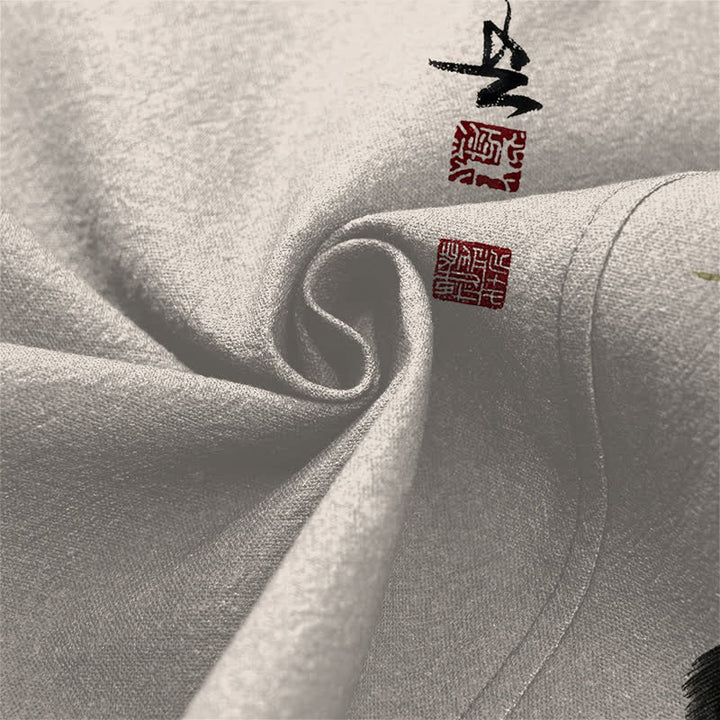 Buddha Stones 綿素材の鯉蓮水墨模様のオープンフロントメンズ着物 - image 5