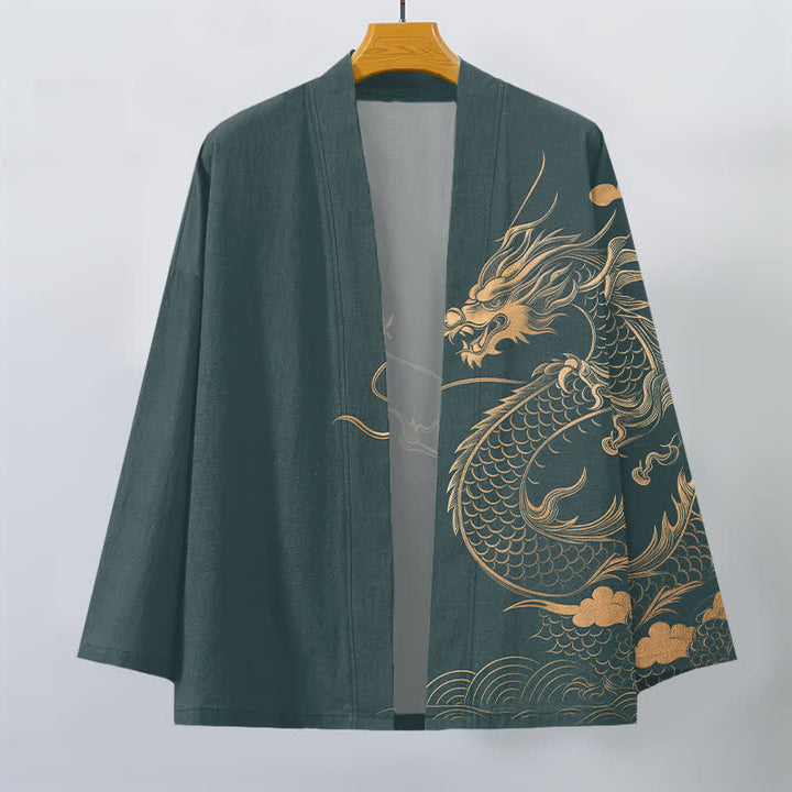 Buddha Stones 綿素材、金龍雲波模様、前開きメンズ着物 - image 10