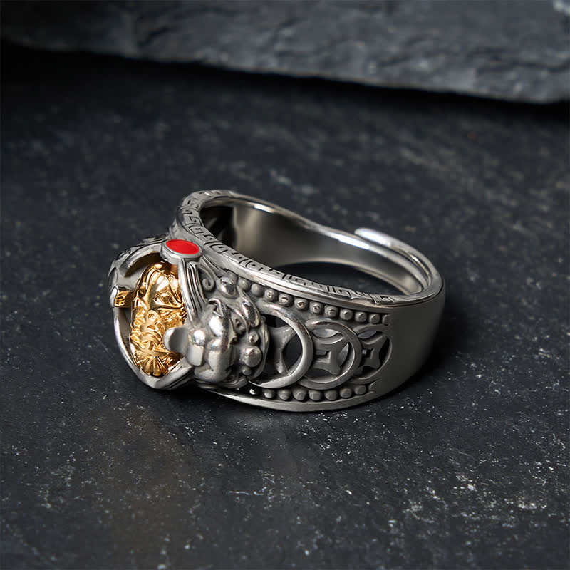 Buddha Stones 銅製貔貅（ひきゅう）中国コイン型富のスピナー（調節可能なリング） - image 0