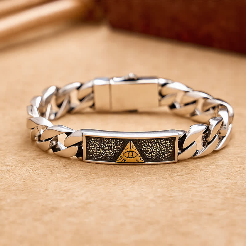 Buddha Stones エジプト風ホルス神の目が刻印された銅製チェーンブレスレット - 7.9～8.3インチ（20～21cm） - image 0