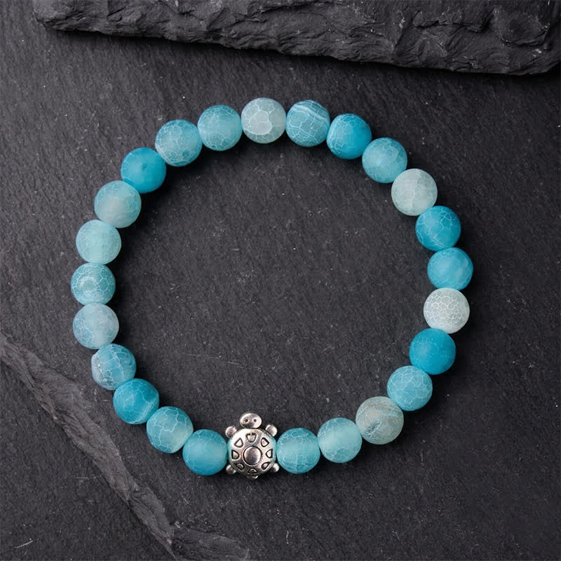 Buddha Stones ブルークラックルアゲートの亀の癒しビーズブレスレット - image 1