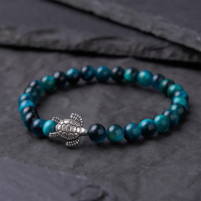 Buddha Stones ブルータイガーアイ銅製亀モチーフのパワフルなブレスレット - image 1