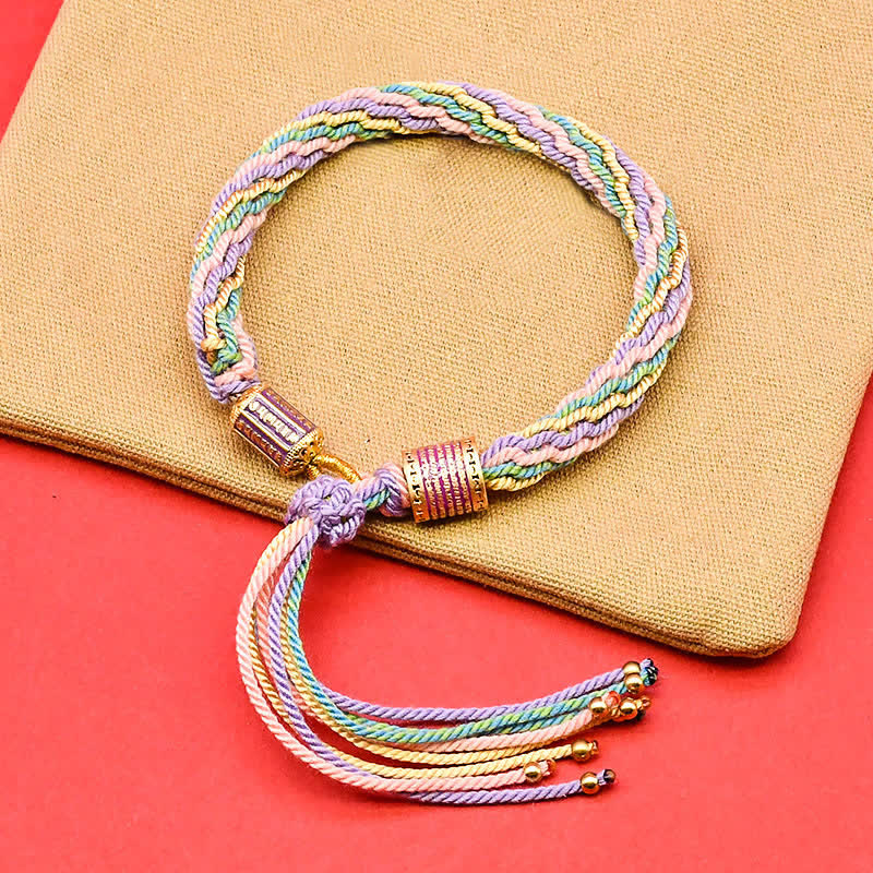 Buddha Stones チベットエナメル製カラフルタッセルロープブレスレット - 赤色（手首周り：15～18cm） - image 1