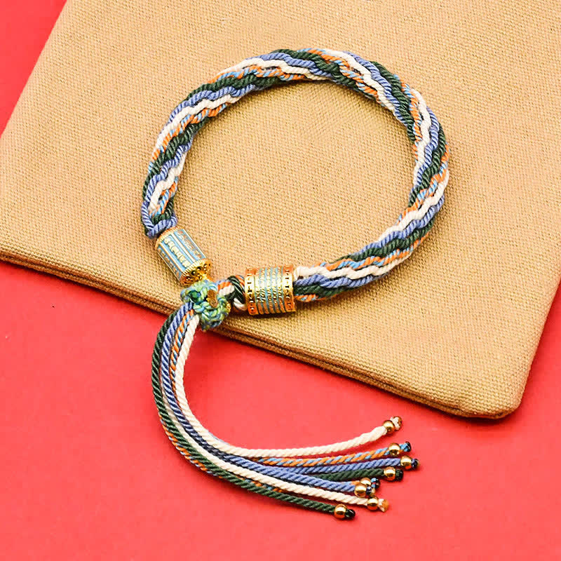 Buddha Stones チベットエナメル製カラフルタッセルロープブレスレット - グリーン（手首周り：15～18cm） - image 3