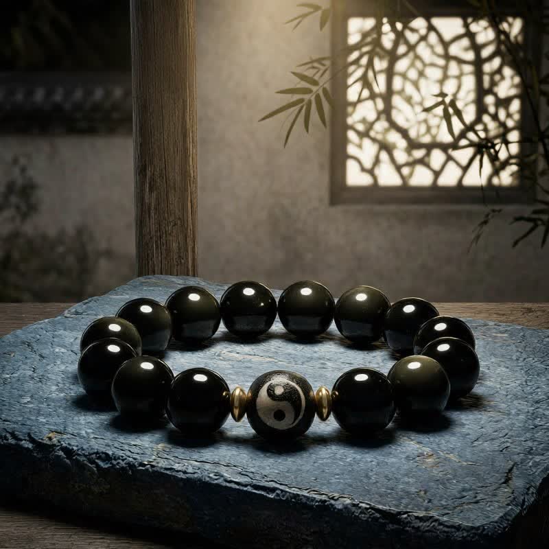 Buddha Stones ゴールデンシーンオブシディアン陰陽保護バランスブレスレット - image 1