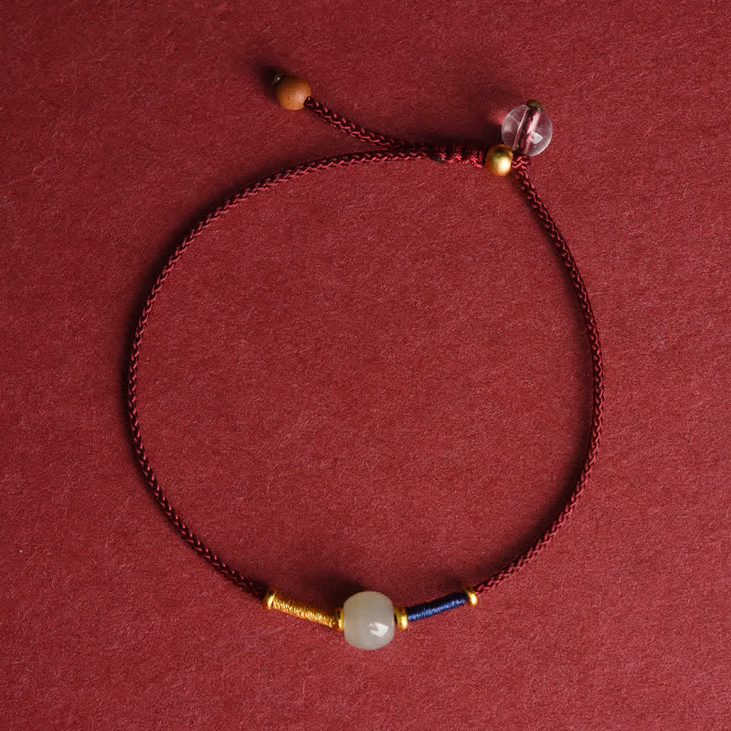 Buddha Stones 調節可能な翡翠の丸いビーズと赤紐のハーモニーブレスレット/アンクレット - アンクレット - ダークレッド (8.3～10.6インチ/21～27cm) - image 9