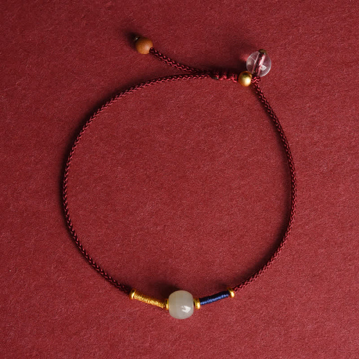 Buddha Stones 調節可能な翡翠の丸いビーズと赤紐のハーモニーブレスレット/アンクレット - アンクレット - ダークレッド (8.3～10.6インチ/21～27cm) - image 9