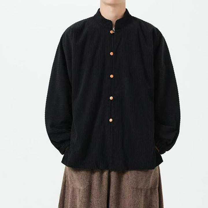 Buddha Stones 秋冬カジュアル 唐スタイル マンダリンカラー ボタンアップ 無地 メンズジャケット - 黒 - US/UK/AU46、 EU56 (5XL) - image 9