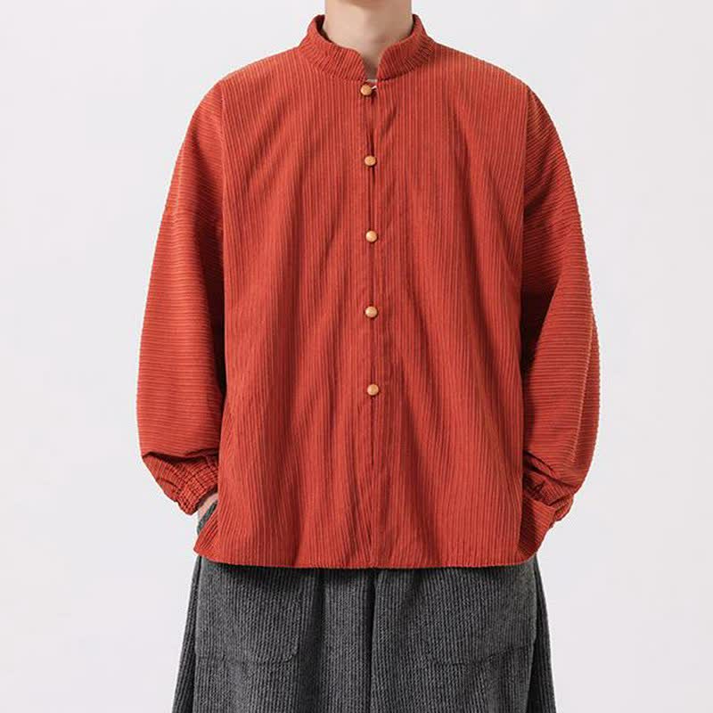 Buddha Stones 秋冬カジュアル 唐スタイル マンダリンカラー ボタンアップ 無地 メンズジャケット - ペルー - US/UK/AU46、 EU56 (5XL) - image 3