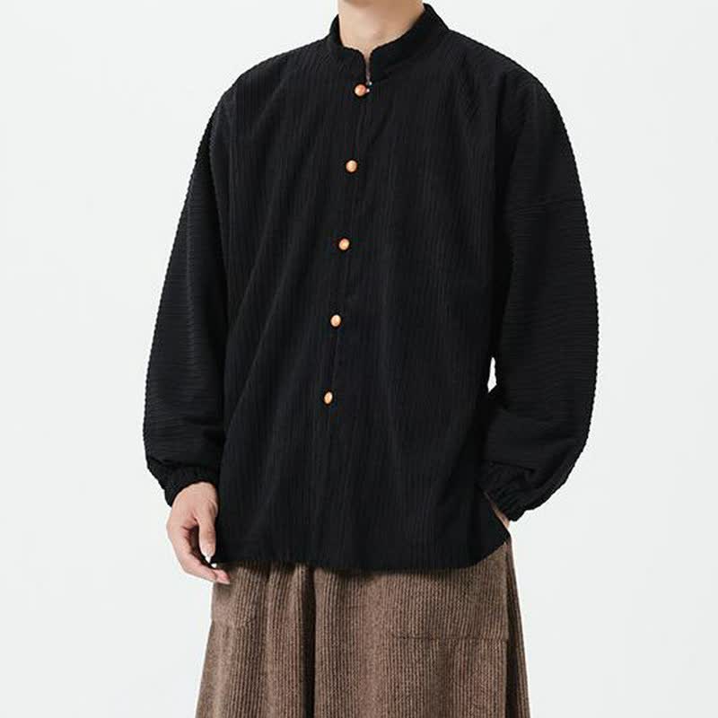 Buddha Stones 秋冬カジュアル 唐スタイル マンダリンカラー ボタンアップ 無地 メンズジャケット - image 11