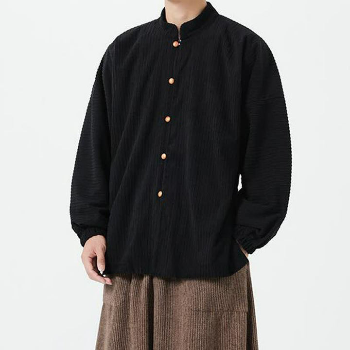 Buddha Stones 秋冬カジュアル 唐スタイル マンダリンカラー ボタンアップ 無地 メンズジャケット - image 11