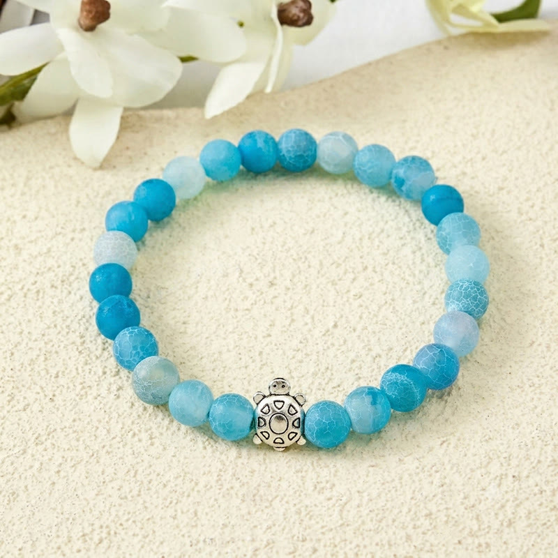 Buddha Stones ブルークラックルアゲートの亀の癒しビーズブレスレット - ブルークラックルアゲート（手首周り：15～16cm） - image 0