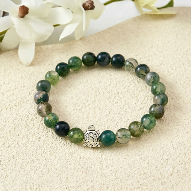 Buddha Stones モスアゲート銅製タートルカームブレスレット - 8mmモスアゲート（手首周り：5.9～6.3インチ／15～16cm） - image 0