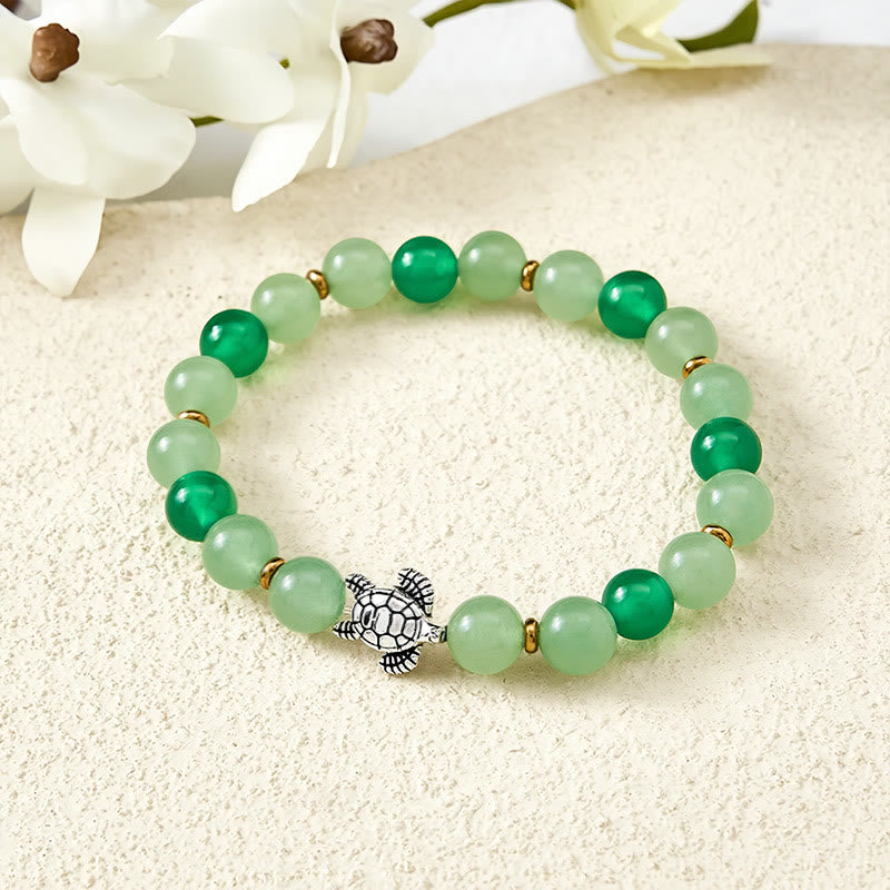 Buddha Stones 天然グリーンアゲート、グリーンアベンチュリン、亀のデザイン、ビーズブレスレット - グリーンアベンチュリン＆グリーンアゲート（手首周り：15～16cm） - image 0
