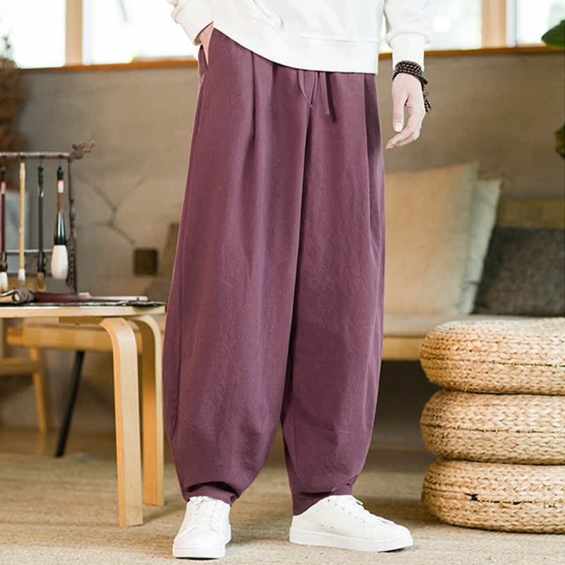 Buddha Stones無地 ドローストリング付き メンズ ハーレムパンツ ポケット付き - ディープピンク - US/UK/AU46、 EU56 (5XL) - image 5
