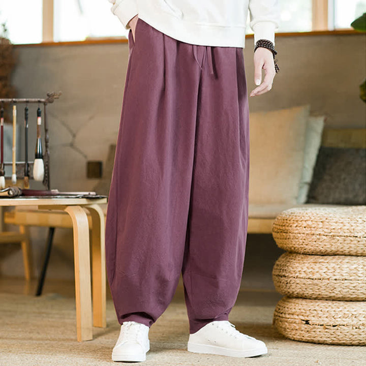 Buddha Stones無地 ドローストリング付き メンズ ハーレムパンツ ポケット付き - ディープピンク - US/UK/AU46、 EU56 (5XL) - image 5