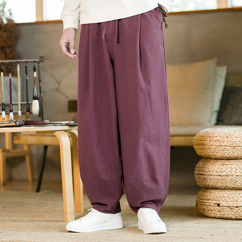 Buddha Stones無地 ドローストリング付き メンズ ハーレムパンツ ポケット付き - image 6