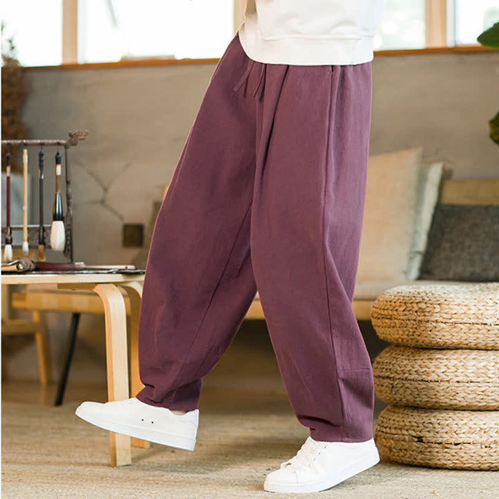 Buddha Stones無地 ドローストリング付き メンズ ハーレムパンツ ポケット付き - image 8