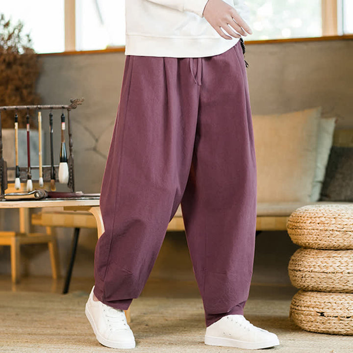 Buddha Stones無地 ドローストリング付き メンズ ハーレムパンツ ポケット付き - image 9